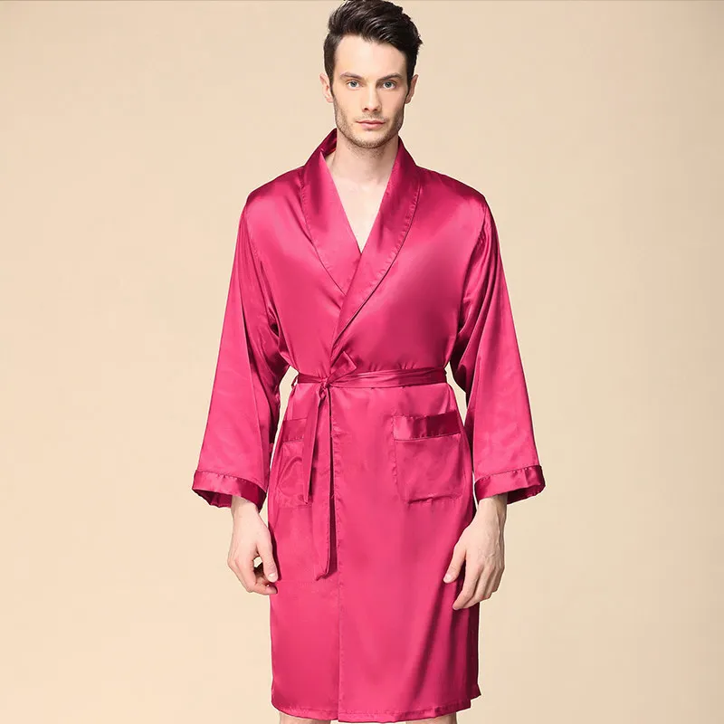 Aolamegs Men Pajamas Solid Color Silk Night Gown Thin Soft Long Sleeve Open Sleepwear Luxury Fashion Style Men Homewear Summer Aolamegs Men Pajamas Solid Color Silk Night Gown Thin Soft Long Sleeve Open Sleepwear Luxury Fashion Style Men Homewear Summer
