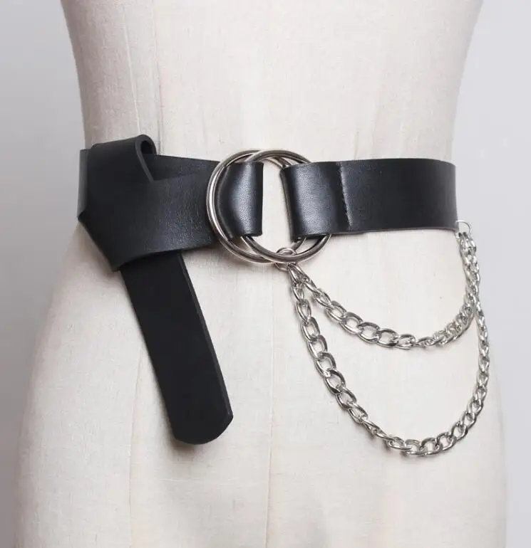 

Women's runway fashion chain pu leather Cummerbunds female Dress coat Corsets Waistband Belts decoration wide belt R1756