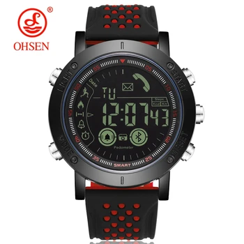 

OHSEN Men Fashion Red Sport Smart watch Pedometers Bluetooth Call reminder Alarm Digital Stopwatch Waterproof Movement record