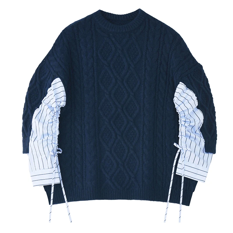 [EAM] Striped Big Size Knitting Sweater Loose Fit