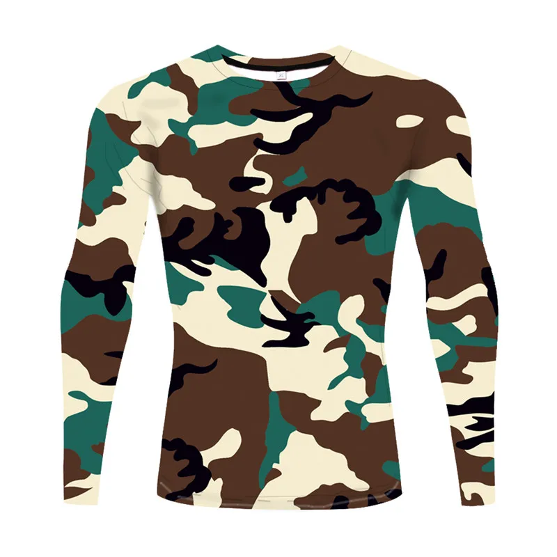 

Camouflage Tactical Uniform Men 3D Print T-Shirt Outdoor Disguise Sports Hunting Tops Training Baseshirt Round Neck Tight Tees