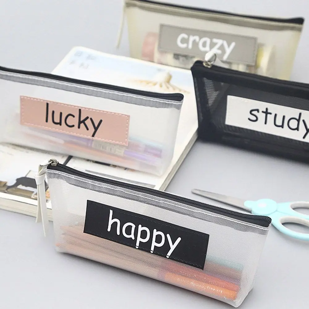 

Transparent Pencil Case Mesh Pencil Bag for Kids Girls Gift Office School Supplies Kawaii Stationery Nylon Zipper Pencil Case