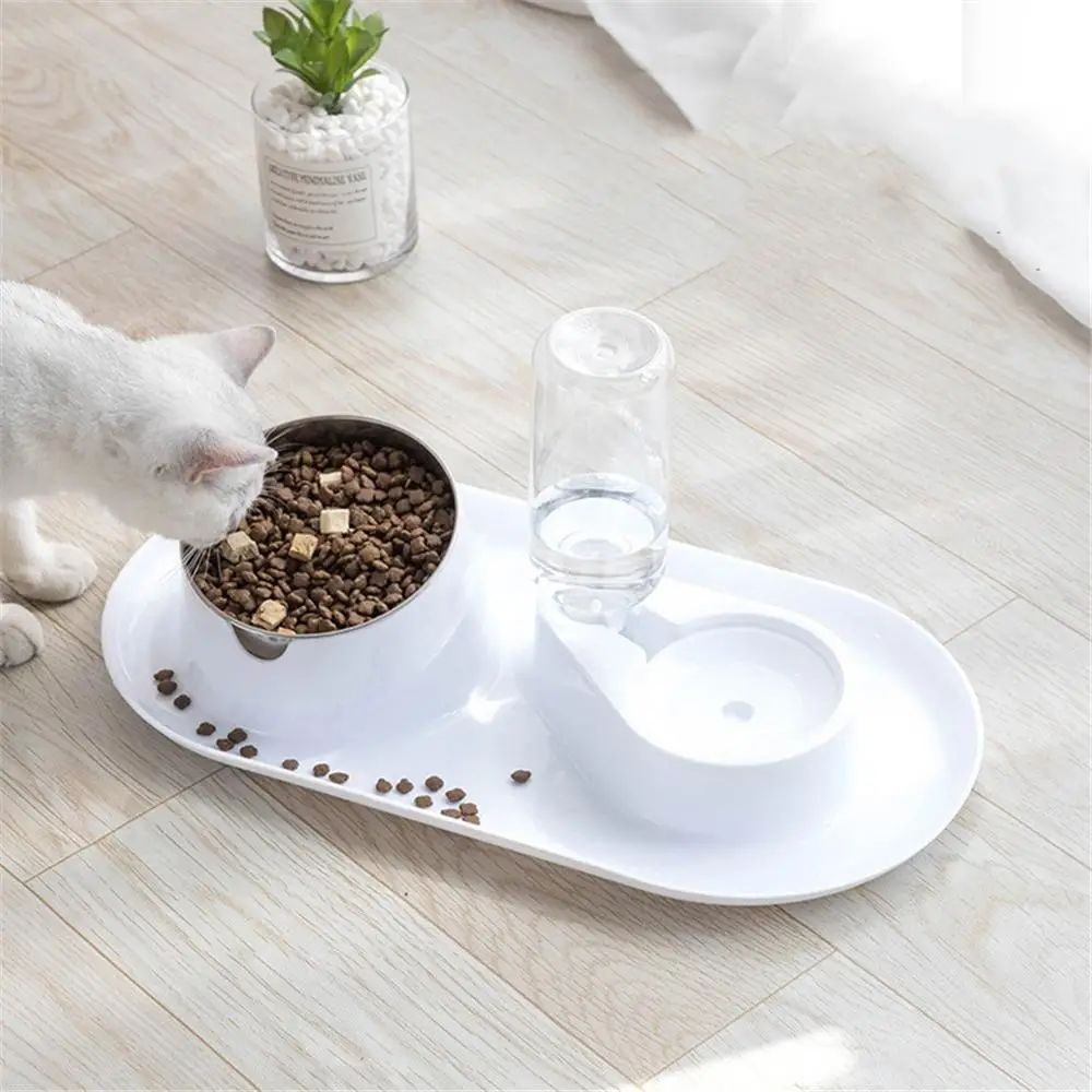 

Cat Feeder Stainless Steel Automatic Feeding Pet Bowl Dog Drinking Water Fountain Puppy Kitten Food Container Pets Double Bowls