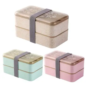 

2 Layers Lunch Box Wheat Straw Material Bento Box Microwavable Dinnerware Food