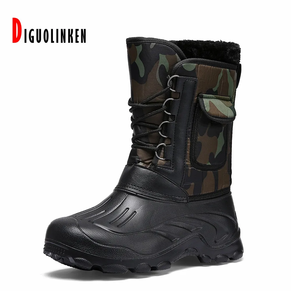 2021 Men Boots Waterproof Warm Fur Winter Men Snow Boots Outdoor Comfort Casual Camouflage Work Fishing Boot MidCalf  Footwear