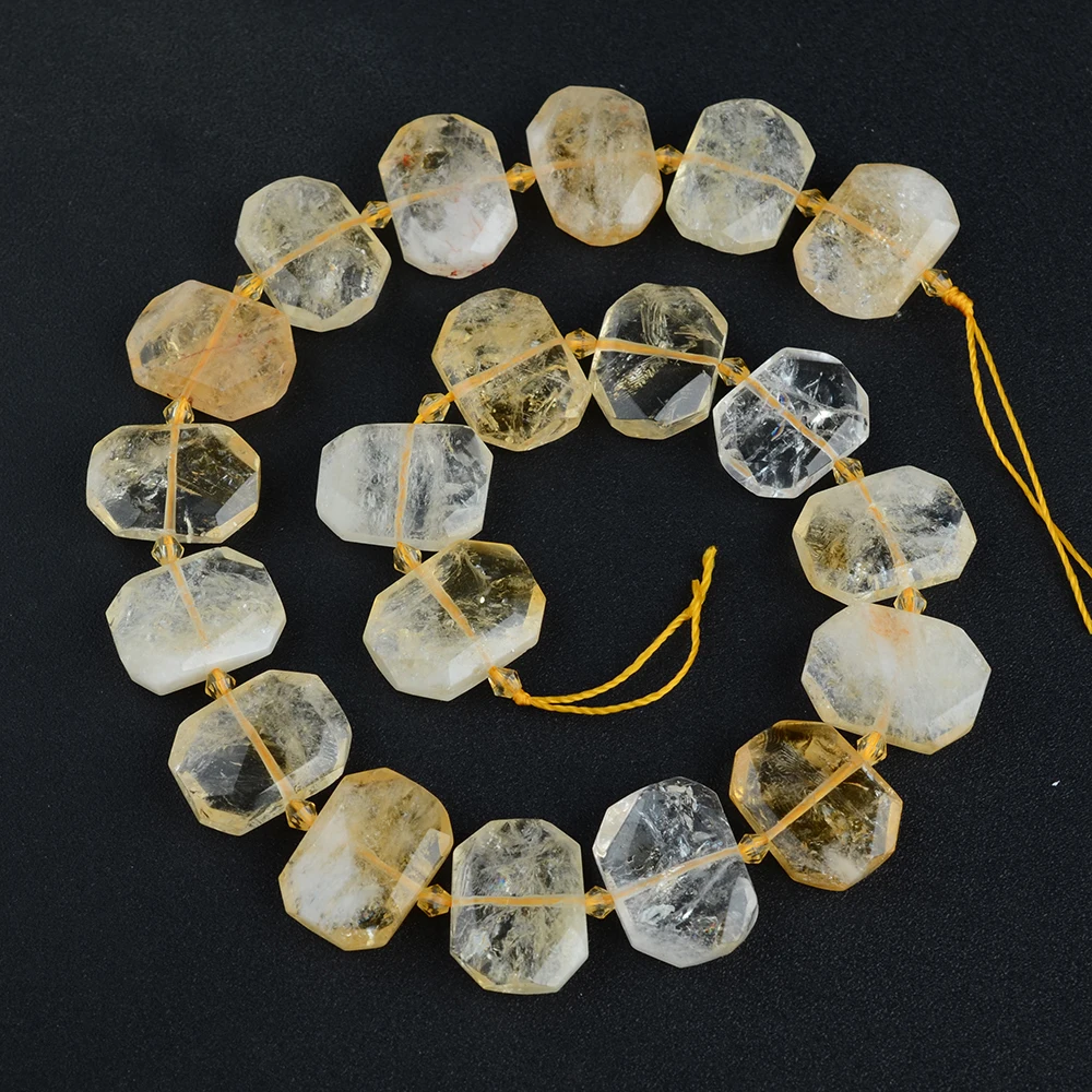 Natural Genuine Facetec Clear Yellow Citrine Quartz Crystal Slab Cushion Rectangle Nugget 15X20mm 15