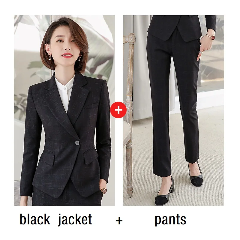 black jacket pants Женские костюмы, приталенный весенний пиджак с длинным рукавом и штаны, комплект из 2 предметов, деловой женский брючный костюм, женский комплект, костюмы 6988 - Цвет: black jacket pants