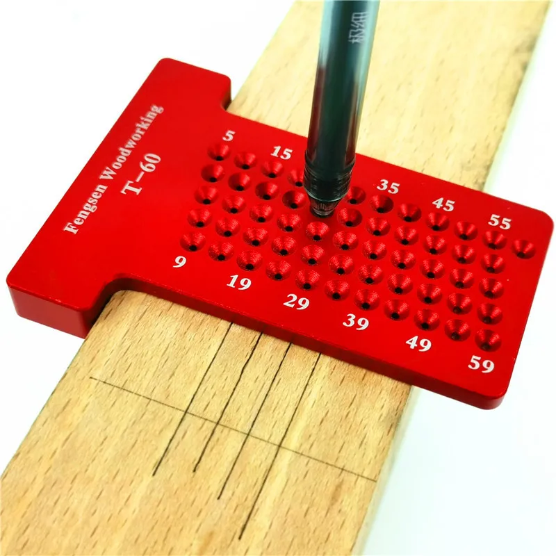 

T60 Woodworking Hole Scriber Ruler Aluminum Alloy T-shaped Ruler Woodworking Mini Scriber Crossed Measuring Tools