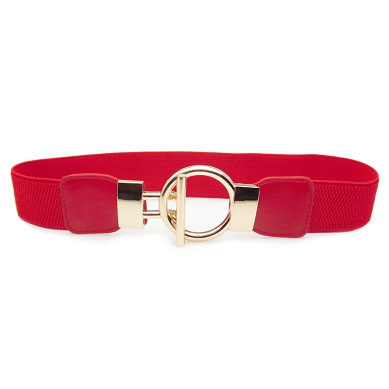Red Women Buckle Waistband Wide Elastic Stretch Waist Belt For Women Dress - Цвет: Red