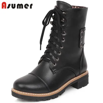 

ASUMER 2020 plus size 44 ankle boots for women rivet lace up autumn winter short boots punk simple casual low heels shoes woman