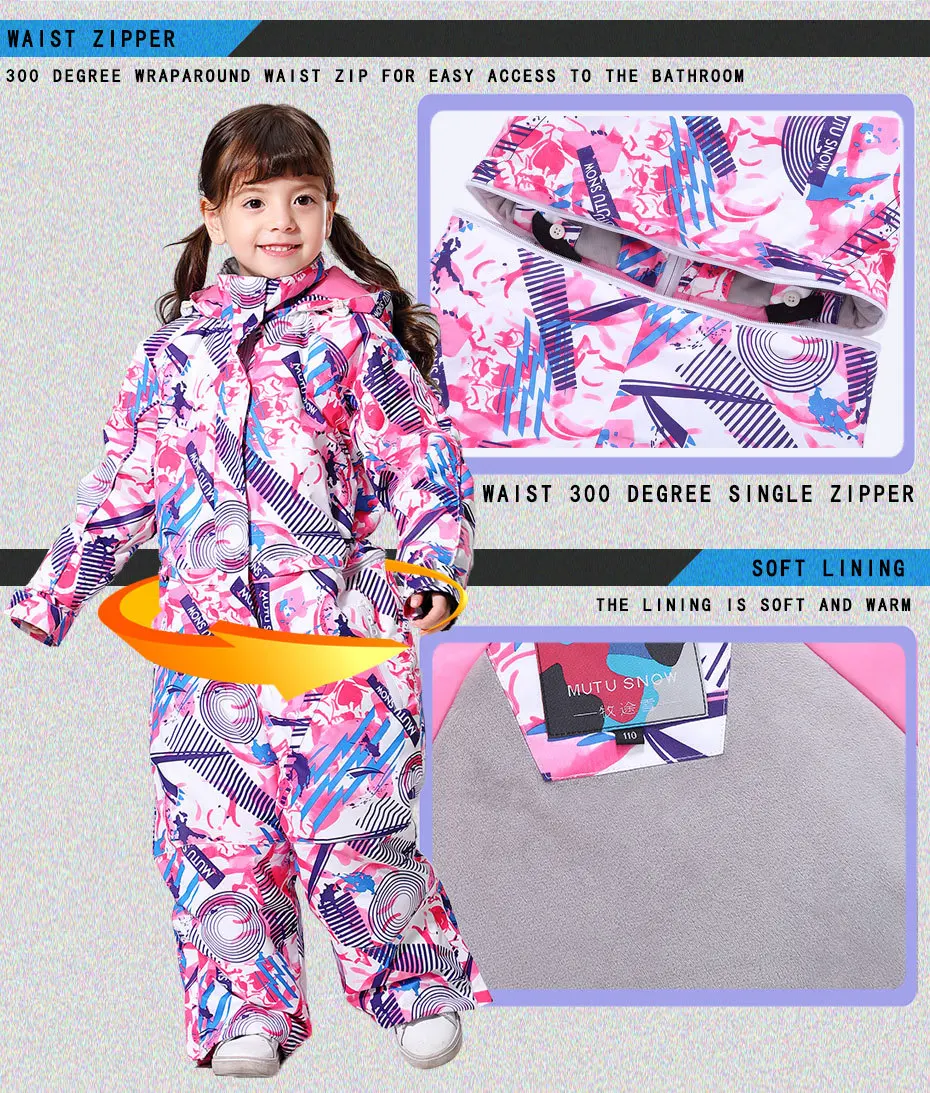 Зимний-30 температурный детский лыжный костюм детский брендовый плащ для девочек, лыжная куртка для детей
