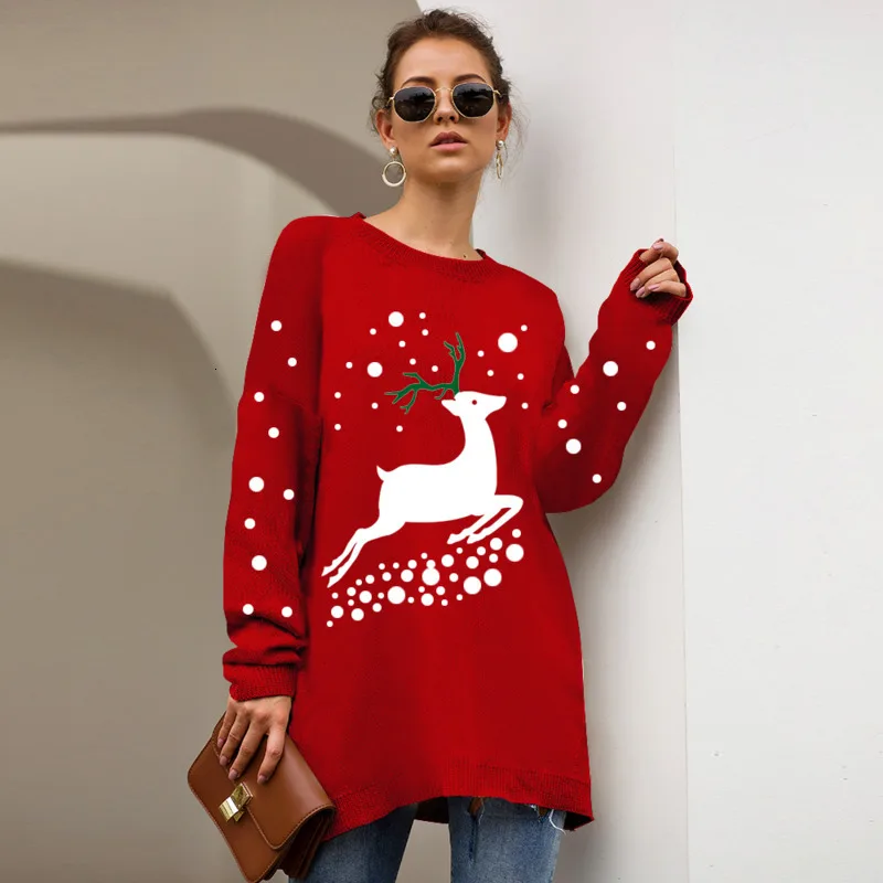 

Dilusoo 2019 Winter Christmas Knitted Sweater Women Santa Deer Snowman Print Loose Casual Woman Christmas O-neck Sweaters Female