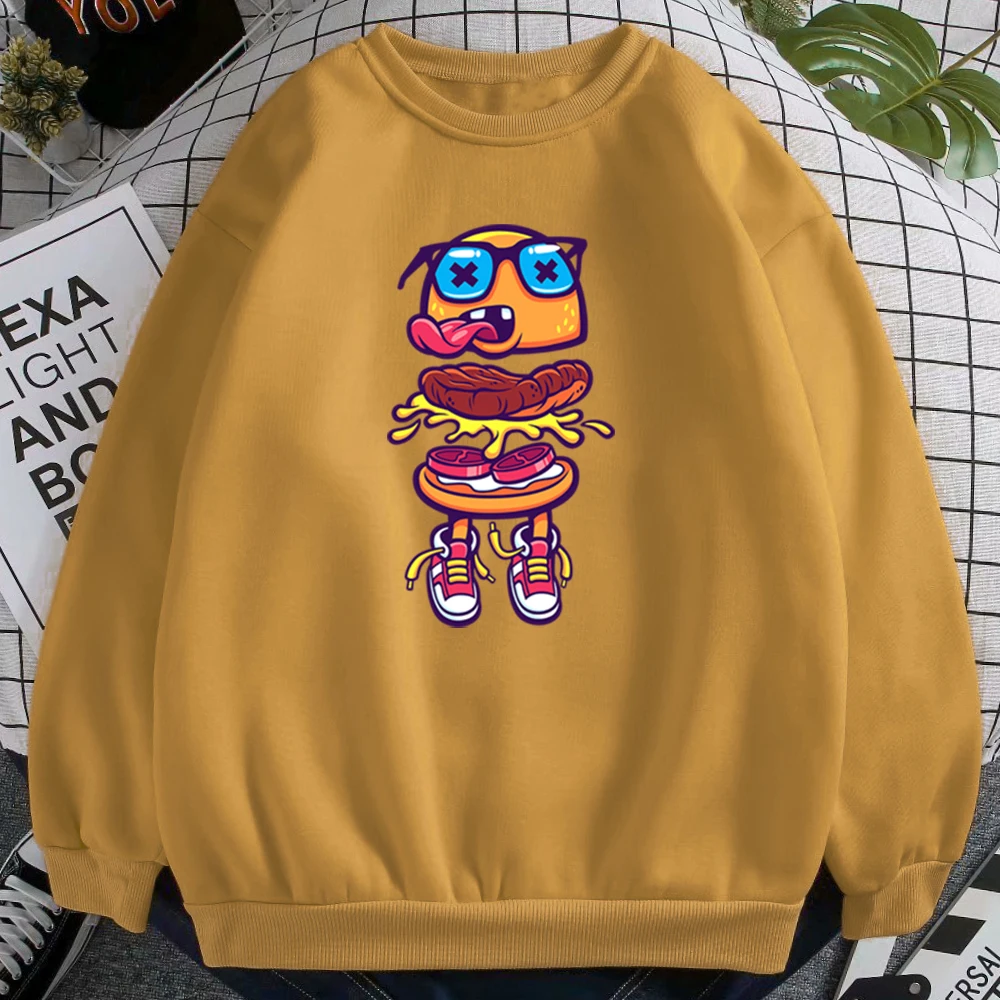 

Funny Tongue Burger Print New Autumn Womens Sweatshirts Korean Aesthetic Hoody Female Warm Oversized Round Neck Hoodie For Women