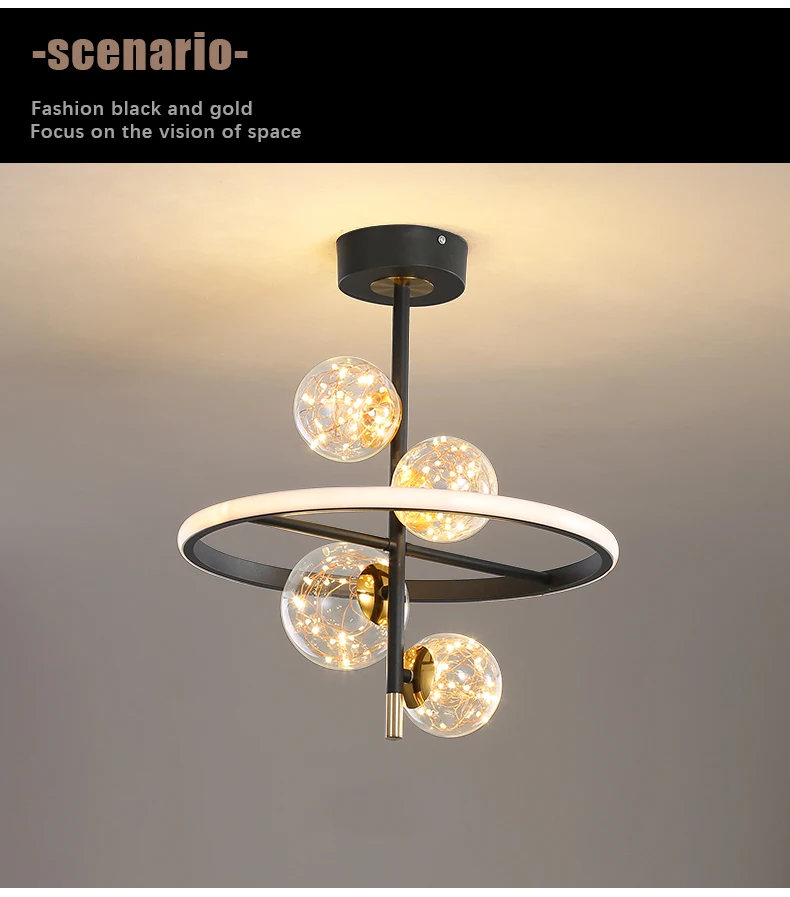 Nordic LED Chandelier For Bedroom Living Room Clear Glass Ball Lustre Ceiling Hanging Lamp Home Decor Stars Lighting Fixtures shell chandelier