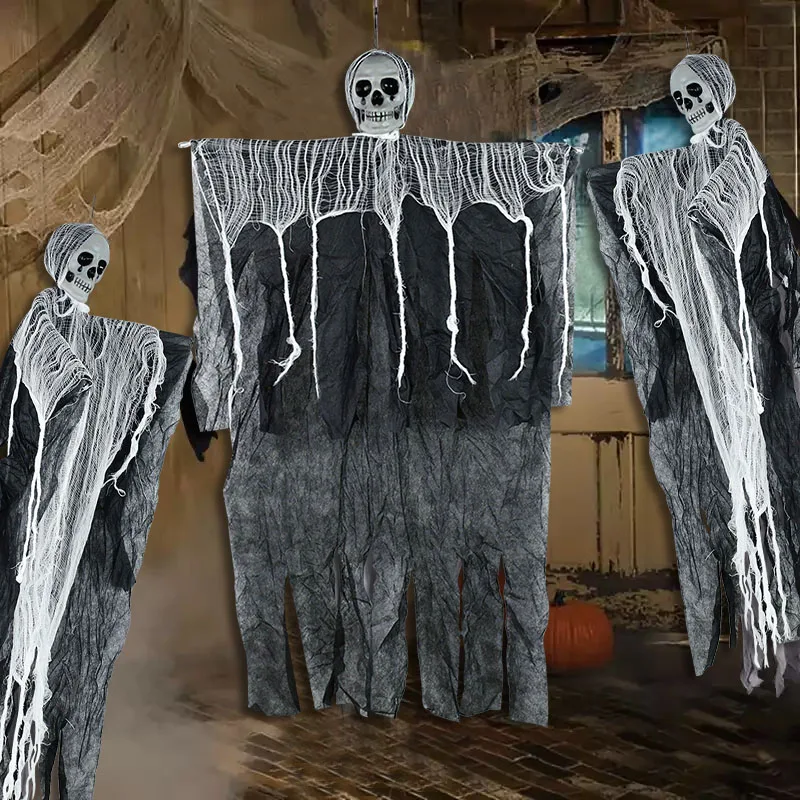 100cm Halloween Hanging Skull Ghost Haunted House Decoration Horror Props Halloween Party Pendant Home Door Bar Decor