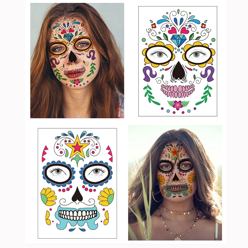 

Tattoo Stickers Halloween Face Waterproof Personality Masquerade Funny Makeup Day Of The Dead Temporary Face Sticker