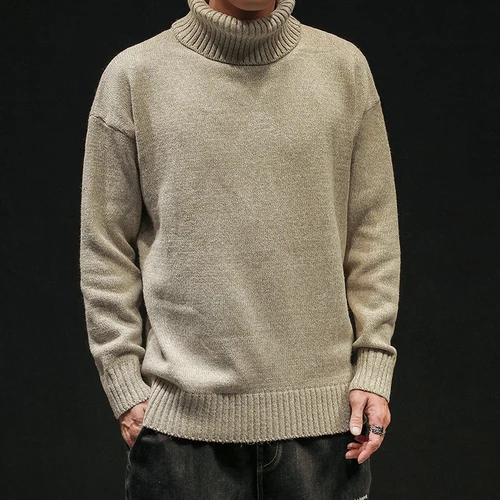Свитера Осень/Зима мужская мода большой размер Водолазка пуловер мужской сплошной цвет свитер мужской повседневный теплый толстый свитер - Цвет: Хаки