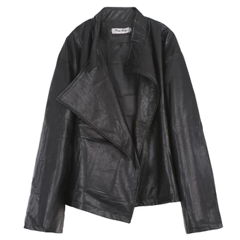 

EWQ / men's wear Niche design loose PU leather jacket for male 2020 vintage new Asymmetric no button loose coat big pocket Y3137