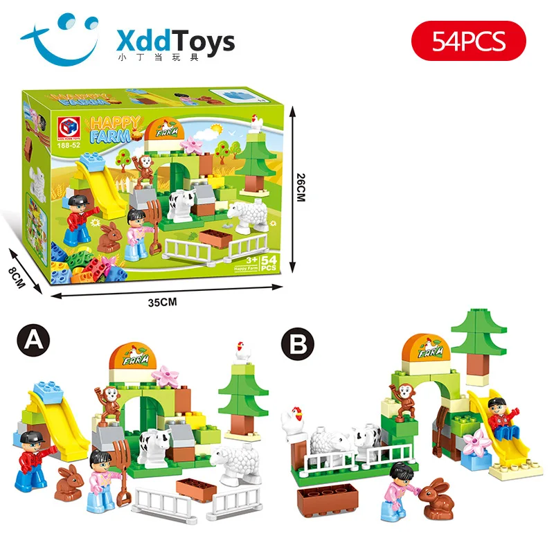 

Children Large Particles Happy Farm 54 Block Educational Assembled Building Blocks 1-2 Boy Music Draft Baby Toy 3-6 a Year of Ag