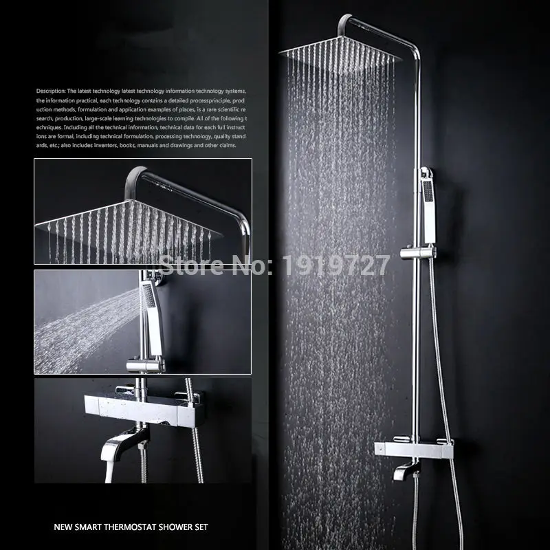 

Vidric 100% Solid Brass Factory Direct Wall Mounted Chrome Square Style Bathtub Thermostatic Mixer Faucet Set Handheld Shower