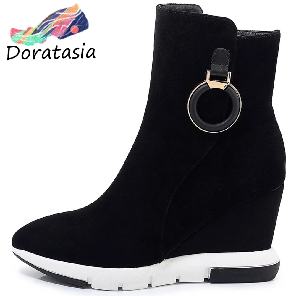 

On Sale 2020 Top Quality Comfortable Fashion Cow Suede Wedges High Heels Women Boots Woman Shoes Ankle Boots Female