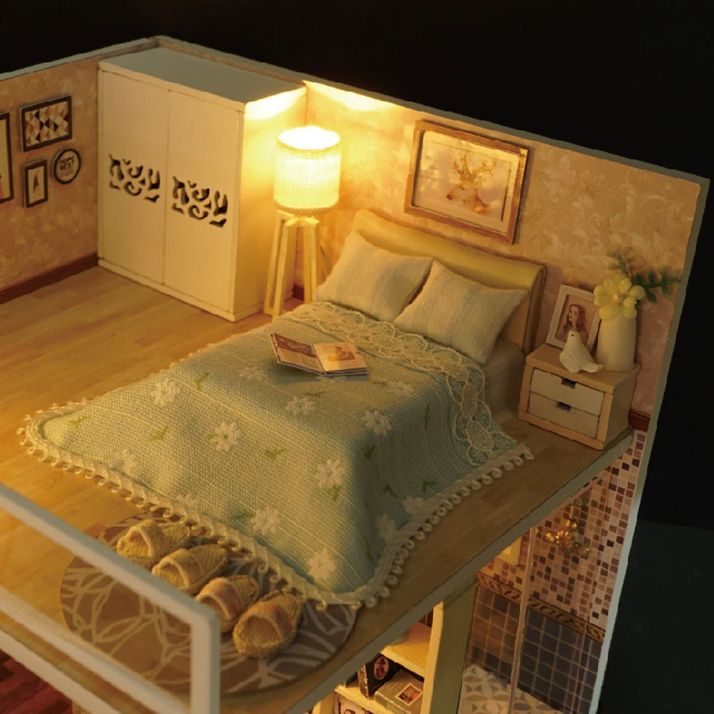 

Hot New DIY Miniature Loft Dollhouse 3D Wooden House Toys Handmade Crafts with LED Lights Christmas Birthday Gift Miniature Furn