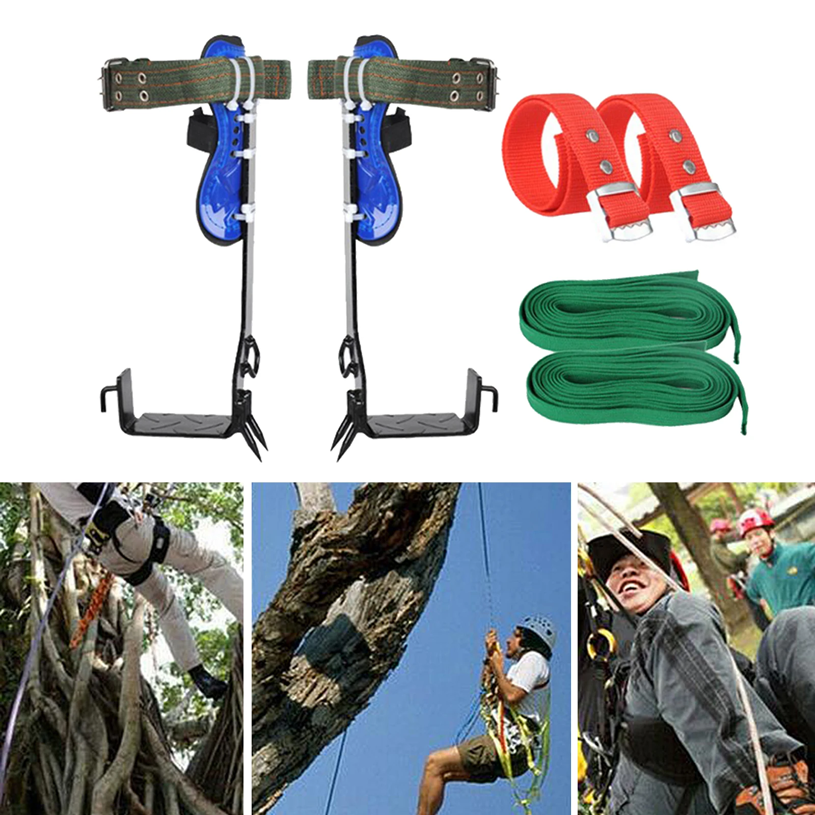 Adjustable Tree Climbing Spike  &  Straps Rope Set 100kg Loading, Easy to Carry and Light in Weight