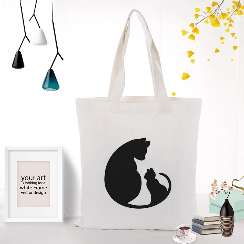 Кошка Холст сумка на заказ Печать Логотип Сумка текст DIY ежедневное использование Экологичные многоразовые хозяйственные сумки переработка - Цвет: CAT022