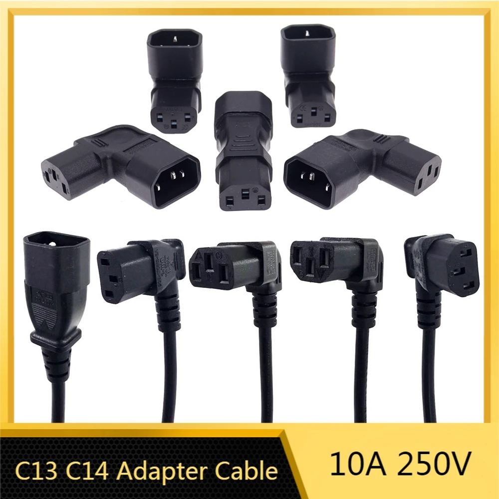 Cabo de Extensão C13 do Ângulo do Conversor do Ângulo de Iec60320 C13 para C14 Pdu Acima para Baixo para Baixo do Ângulo Direito Cabos de Alimentação Macho para Fêmea Cabo de Alimentação ca