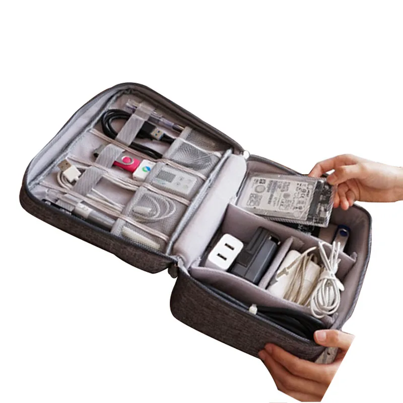 

Large Capacity Digital Organizer Wires USB Cables Storage Bags Electronic Charger Power Battery Case Zipper Handle Bag