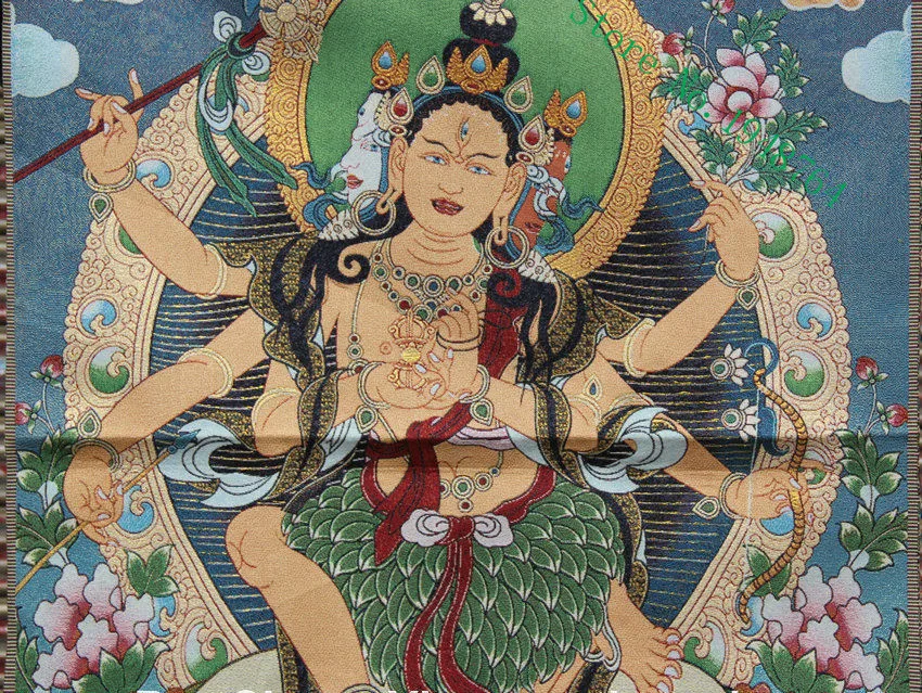36 pulgadas tatibet bordado de seda 3 cabezas 6 mano Parnashavari Buda Thangka pinturas Фреска