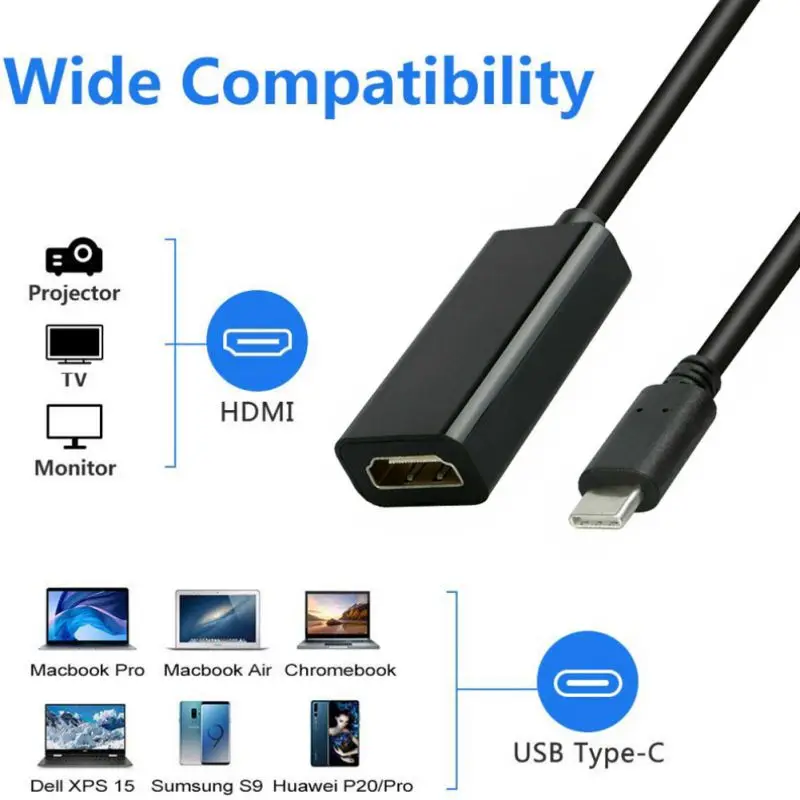 Телевизионный ТВ-адаптер кабель type-C Мужской к HDMI Женский высокой четкости Конвертер шнур