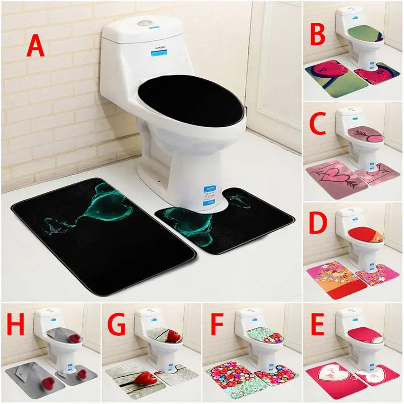 Домашний коврик Toliet, фланелевый, с принтом, нескользящий, чехол для унитаза, сиденье, с рисунком в виде темы любви, мягкий коврик для ванной комнаты, напольный коврик