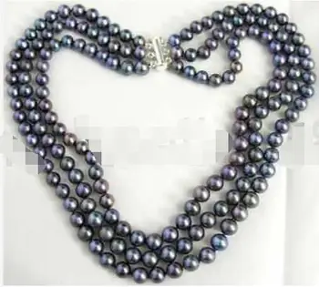 

3 Row 17-19" Black 6-7mm Freshwater Cultured Pearl Necklace 14KGP