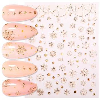 

1Pcs 3D Nail Stickers With Gold Laser Effect And Silver Laser Effect Snowflake Pattern DIY Nail Art Decoration Decals