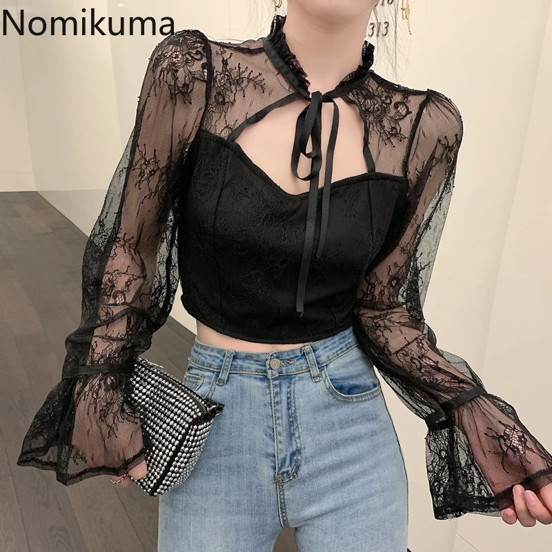 Корейский перспективный кружевной корейский галстук бабочка Блузка Nomikuma с