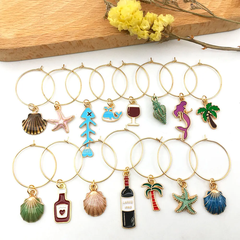 Wine Glass Marker Zinc Alloy Enamel Gold-plated Charms Pendant For