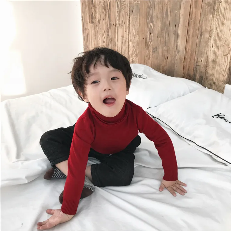 20181 Autumn And Winter New Style Childrenswear Children High Collar Knitted Sweater Base Shirt Girls Slim Fit Knitted Pullover