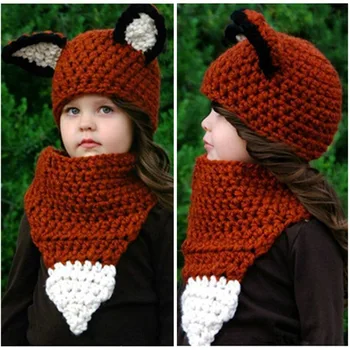 

Kids Winter Warm Hats Girls Boys Handmade Knitted Wool Crochet Caps Scarf Set Baby Bonnet Cartton Cute Hat Christmas Gifts