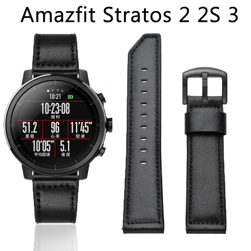 Ремешок для смарт часов Xiaomi Huami Amazfit Stratos 2 2s 3 кожаный браслет Gear S3/Ticwatch/galaxy watch 46 мм