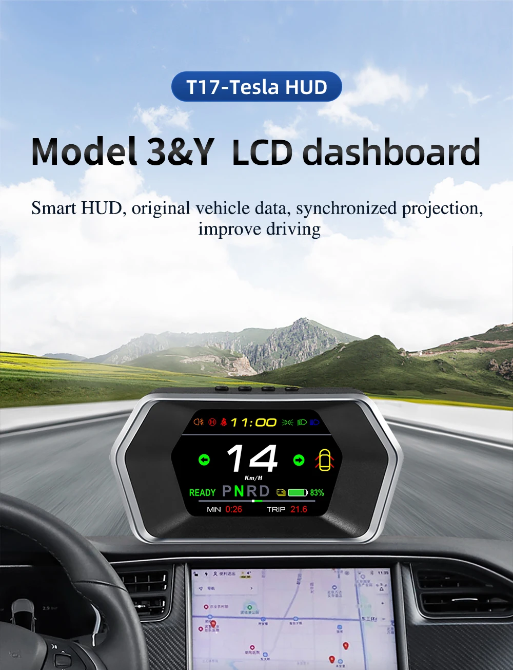 T17 cabeça up display automático carro inteligente