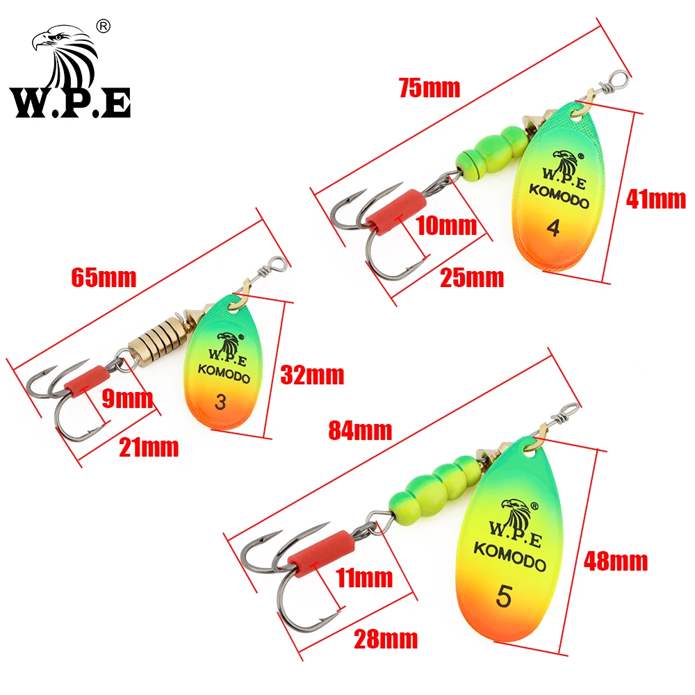 W.P.E 1pcs 스피너 낚시 미끼 3  /4  /5    6.8g/9.5g/13.4g 스푼 낚시 미끼 황동 금속 SwimBaits 베이스 파이크 낚시 미끼 Pesca