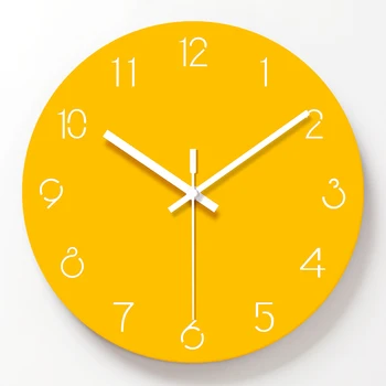

Pure Yellow Wall Clock Creative Frameless Silent Watches Nordic Fresh Personality Living Room Kitchen Decorative Wall Clock