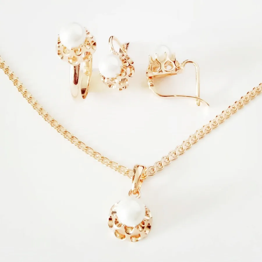 Комплект из колье серёг кольца и с жемчугом|fashion pearl jewelry sets|pearl setfashion set |