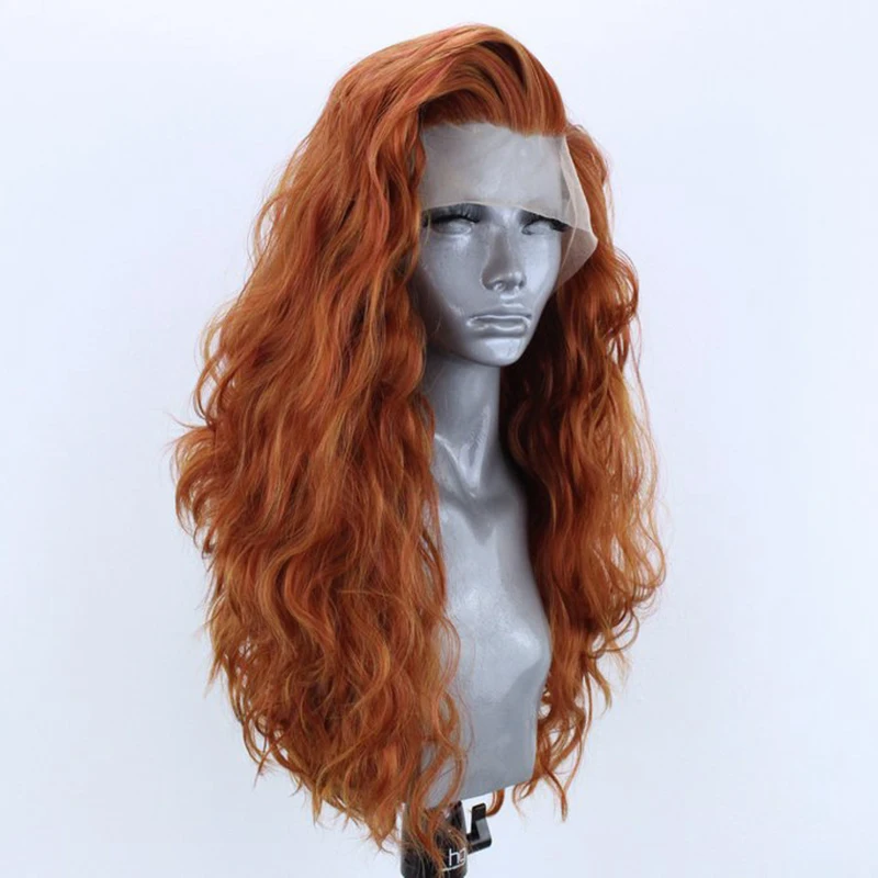 Synthetic Lace Front Wig Ginger Orange Wigs For Women Heat Resistant Fiber Hair Long Wavy Lace Front Wigs Cosplay synthetic hair wigs
