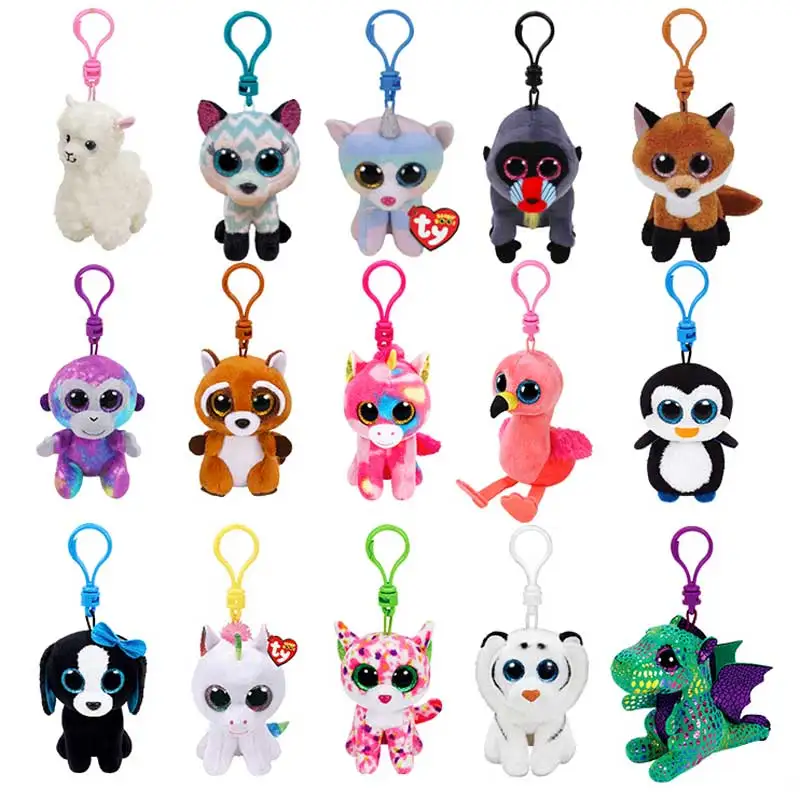 10cm Ty Beanie Big Eyes Soft Plush Toys Doll Green dragon unicorn dog fox Pendant school bag pendant keychain Child Gift | Игрушки и