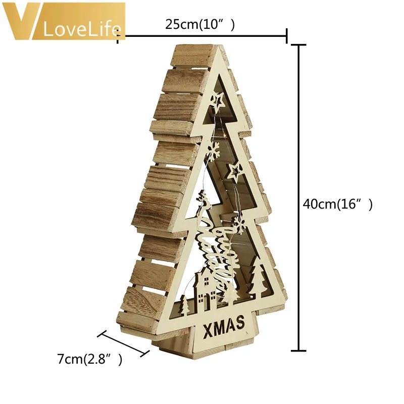 Деревянный светильник для рождественской елки, вечерние гирлянды, теплый белый светодиодный светильник для семьи, Рождественский новогодний декор