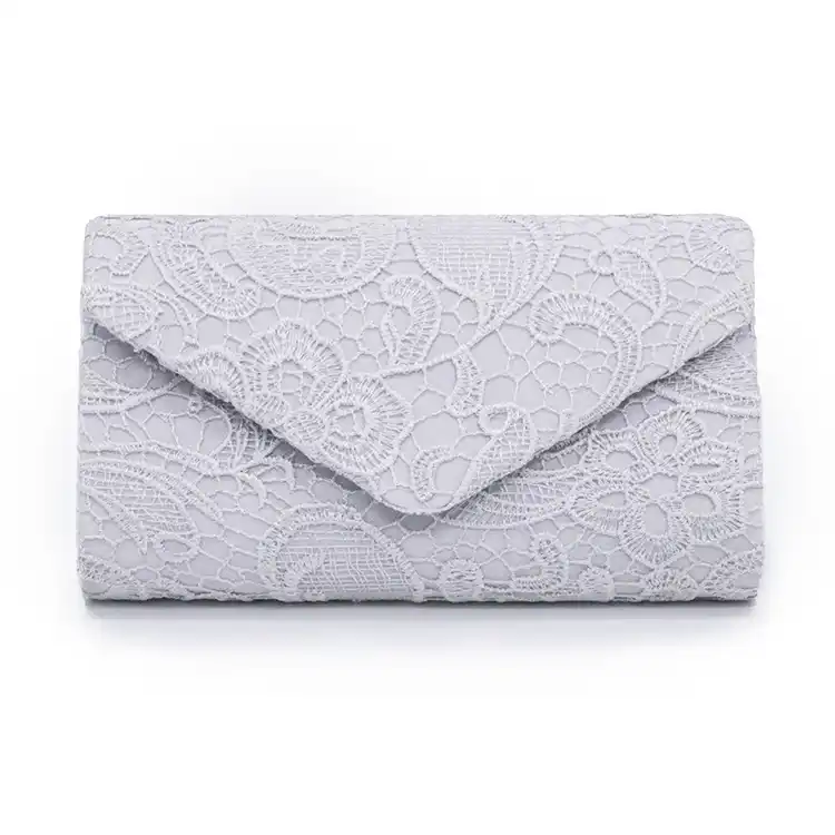grey lace clutch bag