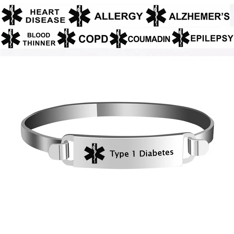 customized medical alert id link chain bracelet jewelry free engraved infomation quality men bangle Free Custom Engraving Women Men's Medical Alert Bangle Bracelet Stainless Steel Personalized Silver Letter ID-Medical Jewelry