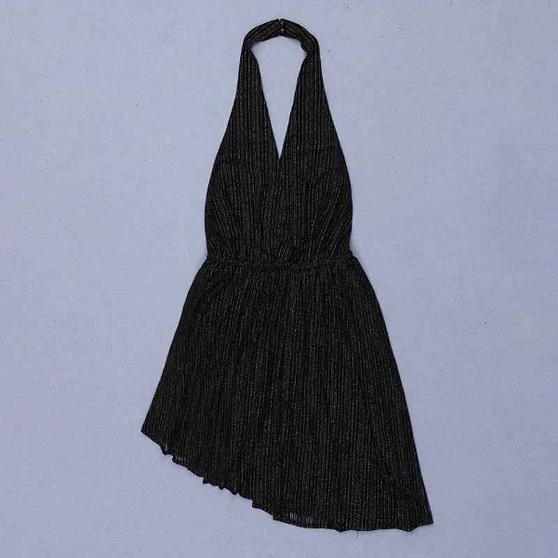 Babatique сексуальное черное с бретелью вокруг шеи Глубокий v-образный вырез открытая спина мини платье женское модное летнее платье вечернее платье vestidos - Цвет: Black